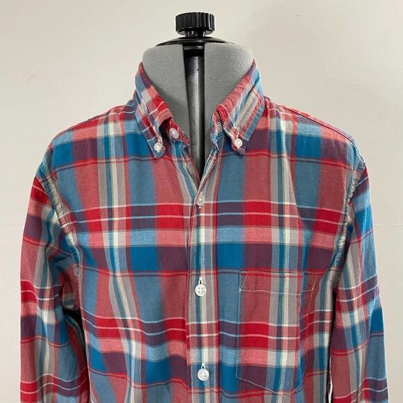 J Crew Teal Red Gray Plaid Button Down Shirt Size Small 100% Cotton - Picture 1 of 5